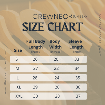 Crewneck (Unisex) Size Chart