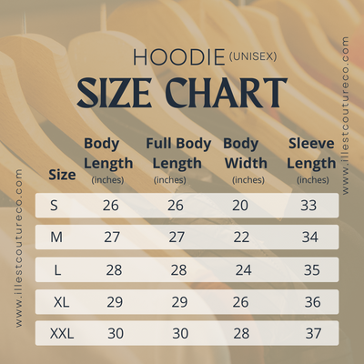 Hoodie (Unisex) Size Chart