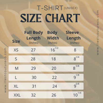 T-Shirt (Unisex) Size Chart